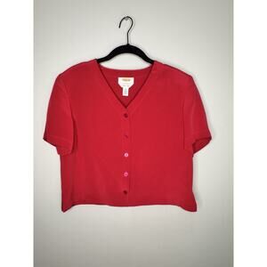 Vintage Y2K Talbots Petite Hot Pink Pure Silk Cropped Button Up Top Blouse - 8